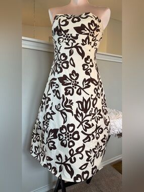 Darling Strapless Cream Dress with Brown Floral Print